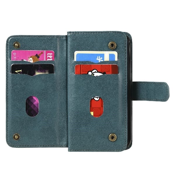10-slot Lommebok Etui til iPhone XS - Svartgrønn