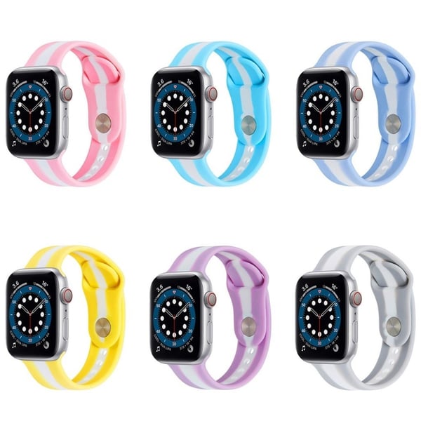 Apple Watch 42 mm - 44 mm fargestripete klokkerem i silikon - Lysegrå