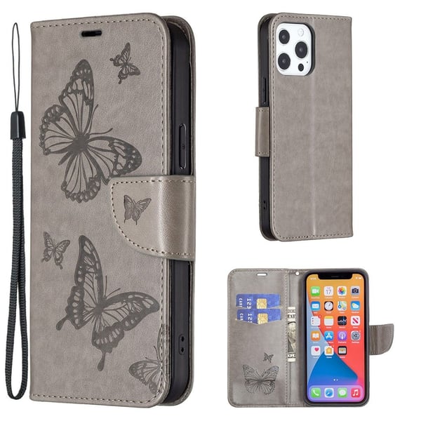 Butterfly iPhone 13 Pro Max skinnveske - Grå