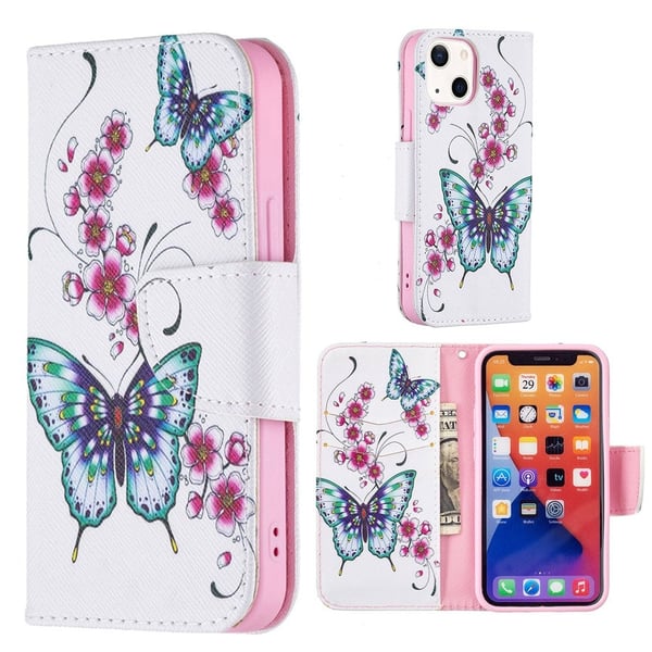 Wonderland iPhone 13 flip etui - Blomstersommerfugle