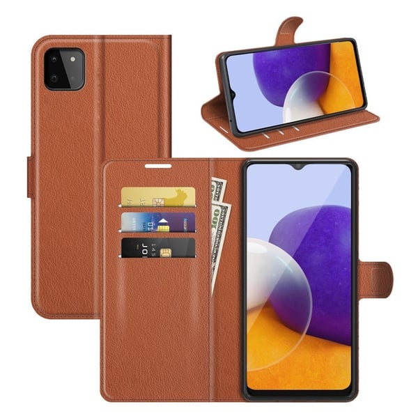 Klassisk Samsung Galaxy A22 5G flip etui - Brun