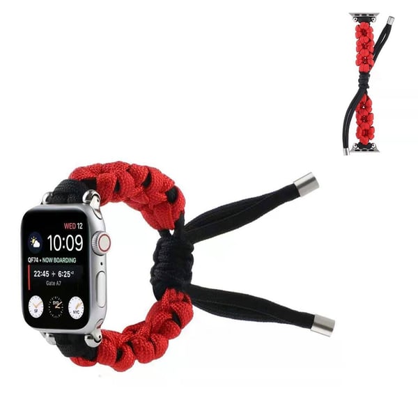 Apple Watch 42 mm - 44 mm tofarget nylonklokkerem med tusenfrydmønster - Rød / Svart