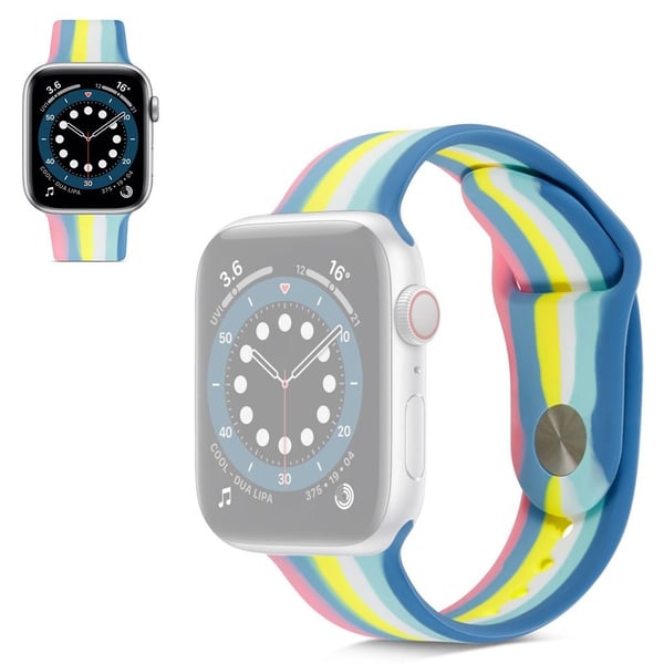 Apple Watch 40 mm regnbuefarget klokkerem i silikon - Rosa / Blå / Gul / Størrelse: S