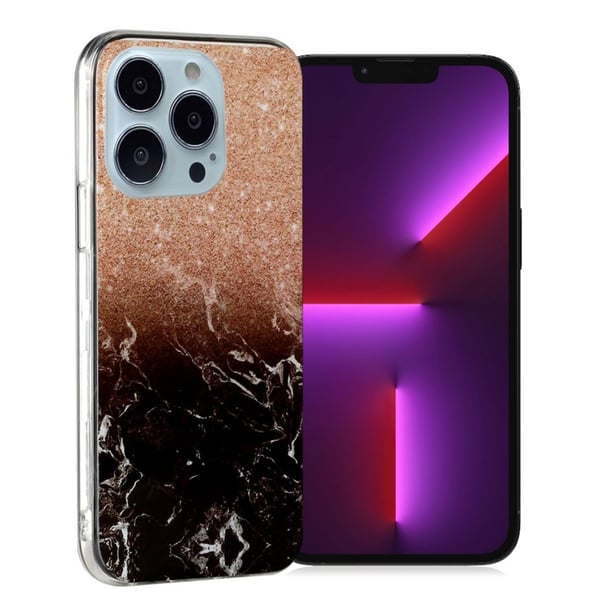 Marmordesign iPhone 13 Pro deksel - Rose Gull / Svart