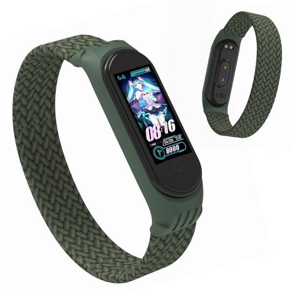 Xiaomi Mi Band 5 / 4 / 3 elastisk nylonklokkebånd - Mørkegrønn / Størrelse: M