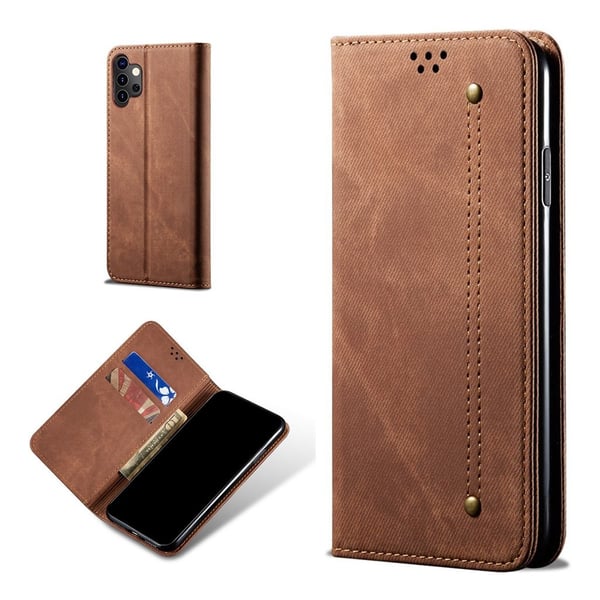 Jeans Samsung Galaxy A32 5G flip case - Ruskea