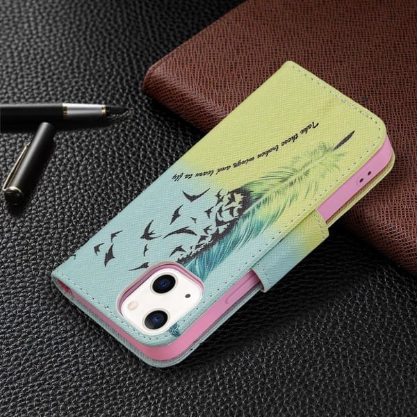 Wonderland iPhone 13 Mini flip-etui - Fjær Og Fugler