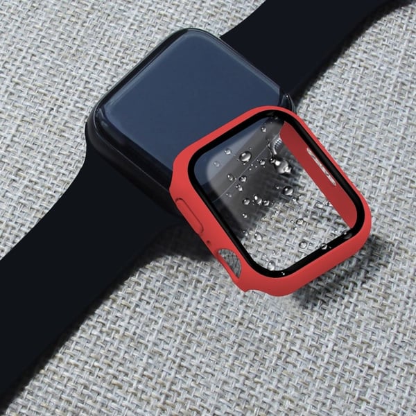 Apple Watch (41 mm) 2-i-1 materialtrekk + 9H herdet glass - Rød