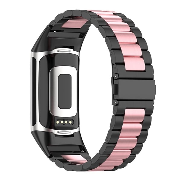 Fitbit Charge 5 trippel klokkerem i perlestil - Svart / Rosa / Svart