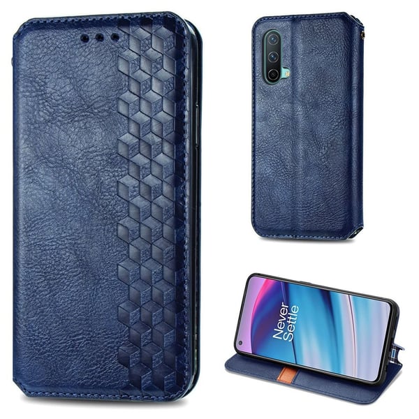 Skinn-etui med stilfult rombeavtrykk for OnePlus Nord CE 5G - Blå