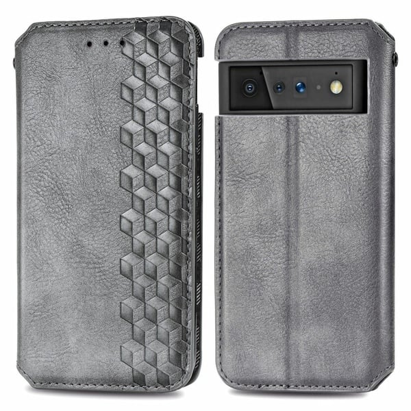 Læretui med A Stilfull Rhombus Imprint til Google Pixel 6 - Grå