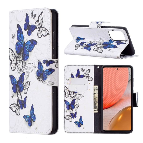 Wonderland Samsung Galaxy A72 5G Flippetui - Blå / Hvit Sommerfugl