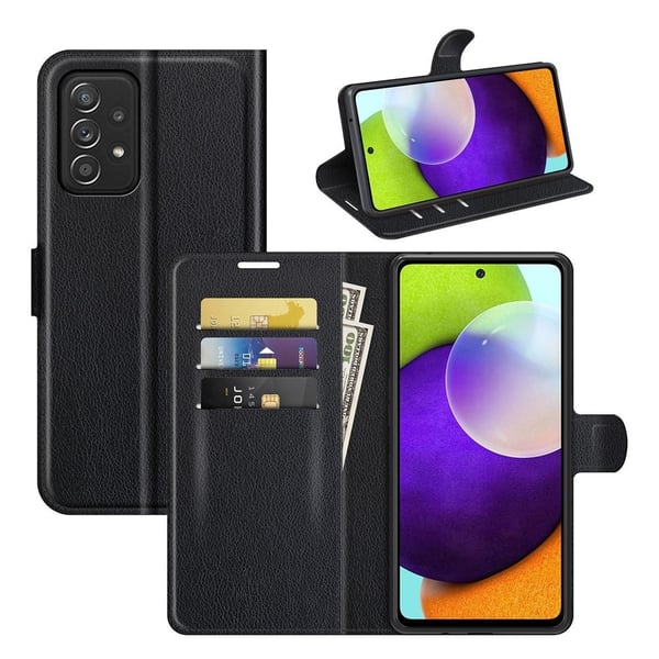 Klassisk Samsung Galaxy A52s 5G / Samsung Galaxy A52 / Samsung Galaxy A52 5G flip etui - Sort