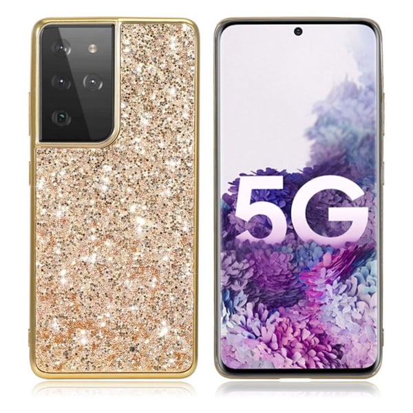 Glitter Samsung Galaxy S21 Ultra Etui - Guld