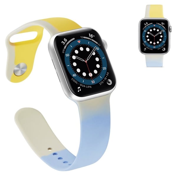 Apple Watch 42 mm - 44 mm trefarget silikonklokkerem med spleising - Gul / Hvit / Blå / Størrelse: S