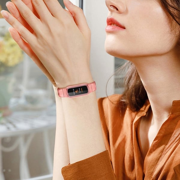 Fitbit Luxe milanese urrem i rustfritt stål - Gjennomsiktig Rosa