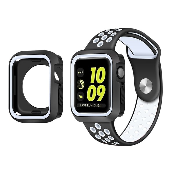 Apple Watch (41 mm) TPU-deksel i to farger + klokkerem - Svart / Hvit