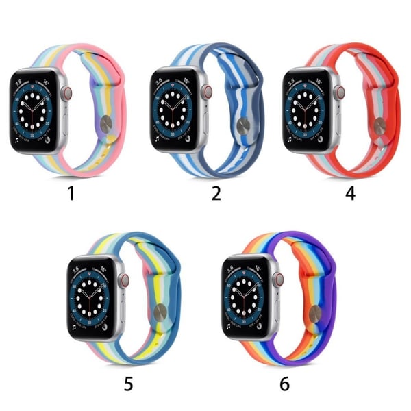 Apple Watch 42mm - 44mm regnbuefarget klokkerem i silikon - Rosa / Størrelse: S