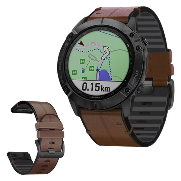 Garmin Fenix 6X / 5X Plus / 3 ægte læder + silikone urrem - Kaffe