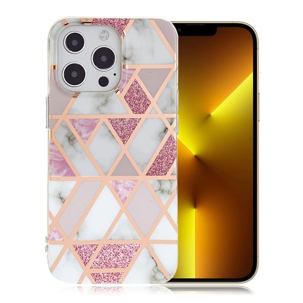 Marble iPhone 13 Pro Max Etui - Rosa / Hvit