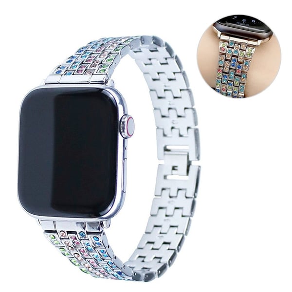 Apple Watch 44mm luksus glitz rhinestone dekor urrem - Hvid Apple Watch 44mm luksus glitz rhinestone dekor urrem - Hvid