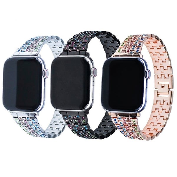 Apple Watch 44 mm klokkerem med luksuriøs glitrende rhinestone-dekor - Hvit