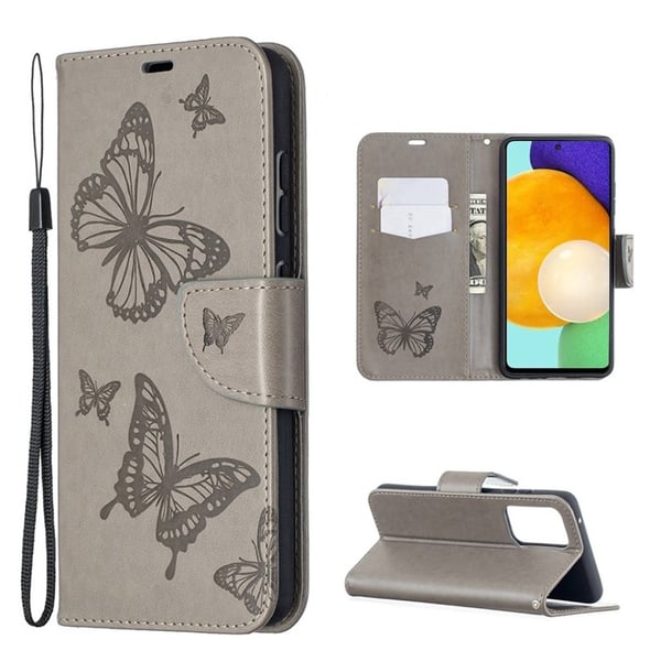 Butterfly Samsung Galaxy A52 5G nahkakotelo - Harmaa