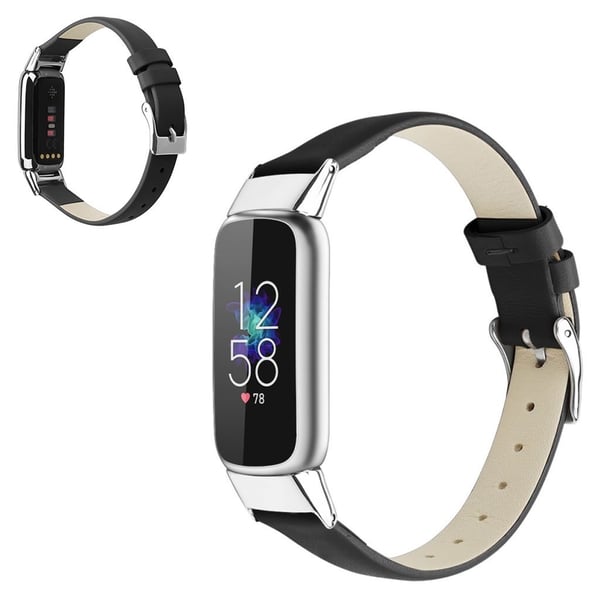 Fitbit Luxe urrem i ægte læder - Sort / Størrelse: L