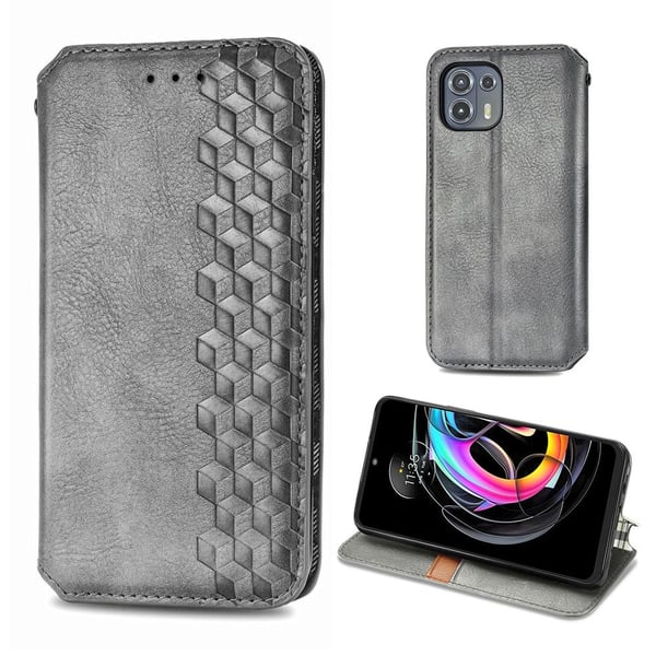 Läder Motorola Edge 20 Lite fodral med romb-design - Silver/Grå