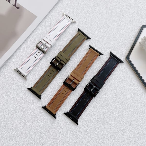 Apple Watch (45 mm) stilfuld urrem i ægte læder - Brun