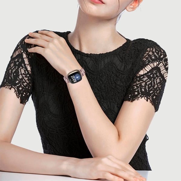Fitbit Sense / Versa 3 klokkerem i rustfritt stål med rhinestone X-stil - Rosa Rose