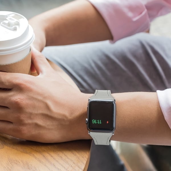 Apple Watch (41 mm) klokkerem i ekte skinn med sømlinje - Lysegrå / Størrelse: L