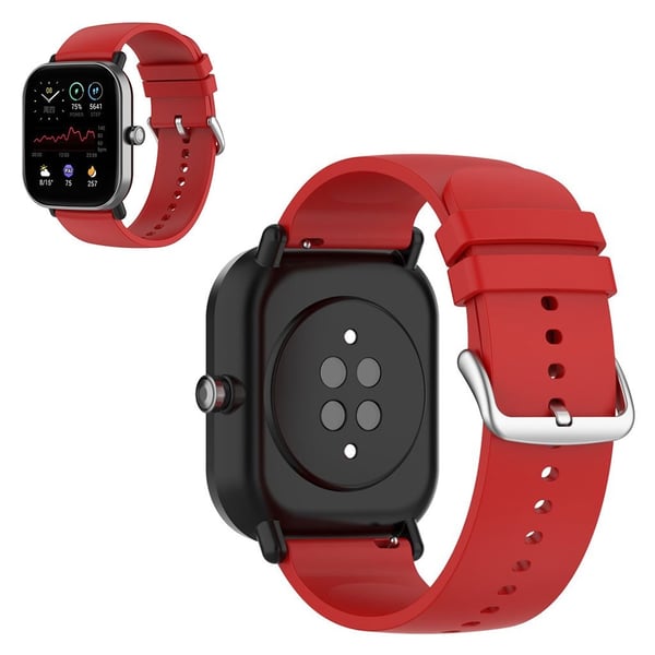 20 mm enkel klokkerem i silikon for Amazfit-klokke - Rød / Sølvspenne