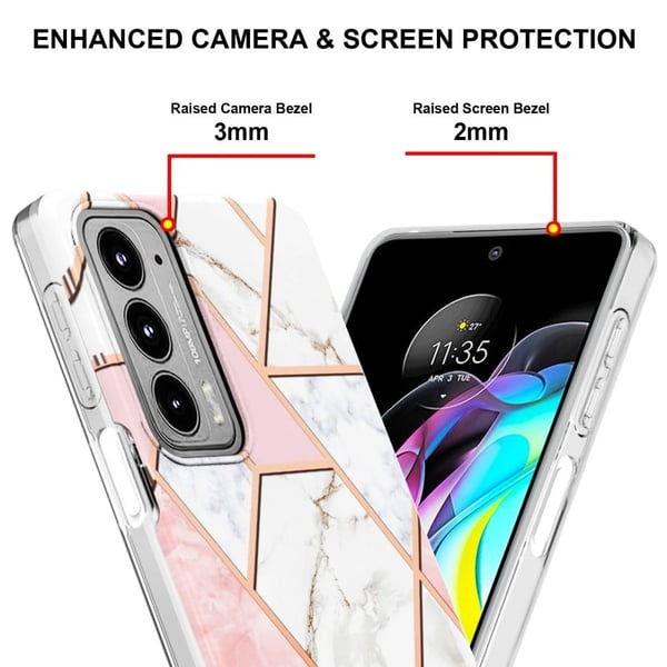 Marble Motorola Edge 20 Etui - Rosa / Hvit