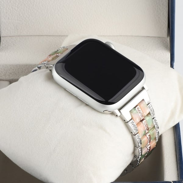 Apple Watch 40 mm klokkerem i rustfritt stål med rhinestone-dekor - Sølv Rosa Gull / Rosa Grønn
