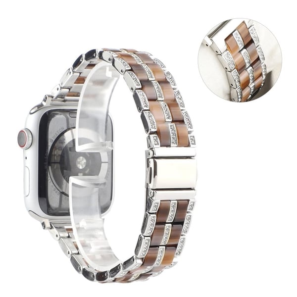 Apple Watch 42 mm - 44 mm klokkerem i rustfritt stål med rhinestone-dekor - Sølv / Honning