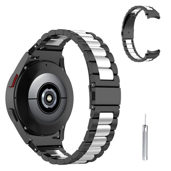 Klokkerem i rustfritt stål med 3 perler til Samsung Galaxy Watch 4 - Svart / Sølv