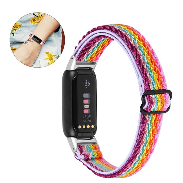 Fitbit Luxe elastiskt klockarmband i nylon - Regnbåge