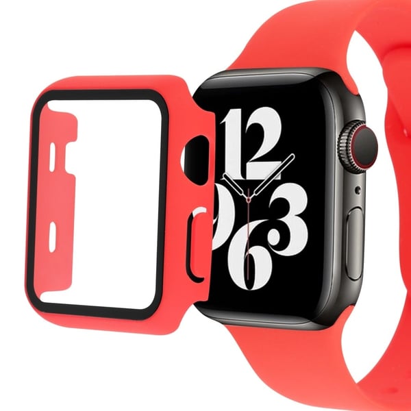Apple Watch (41 mm) klokkerem i silikon + deksel i herdet glass - Rød