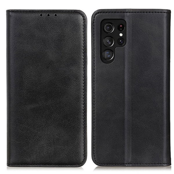 Flip Etui med Pung i Ekte Lær til Samsung Galaxy S22 Ultra - Svart