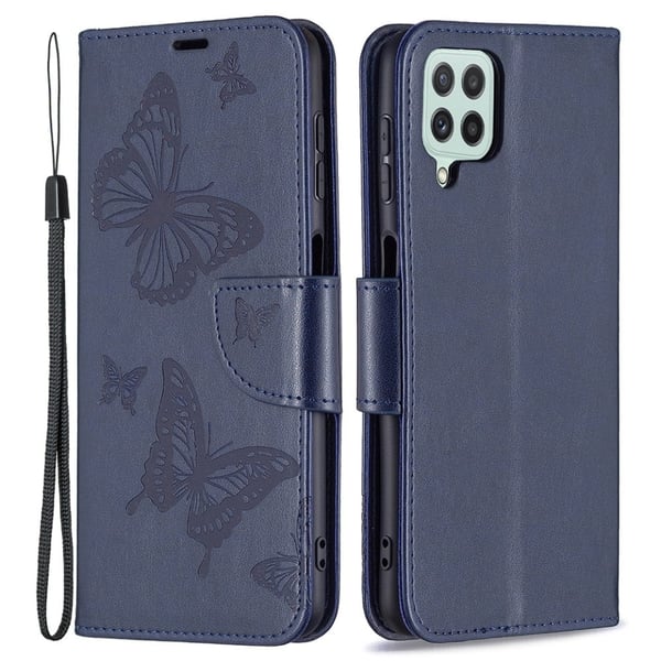 Butterfly Samsung Galaxy A22 4G Flippetui - Mørkeblå Butterfly Samsung Galaxy A22 4G Flippetui - Mørkeblå