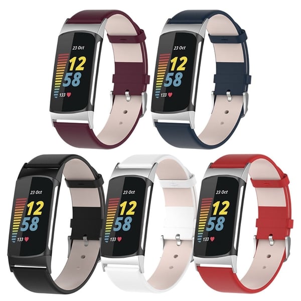 Fitbit Charge 5 klokkerem i ekte skinn - Mørkeblå