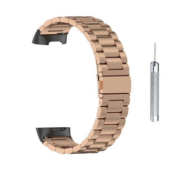 Fitbit Charge 5 trippel perleformet klokkerem i rustfritt stål - Rose Gull