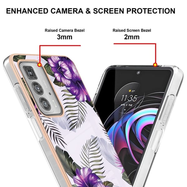 Marble Motorola Edge 20 Pro Etui - Lilla Blomster