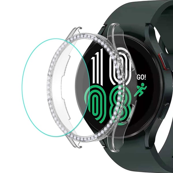 ENKAY Samsung Galaxy Watch 4 (44 mm) strassdeksel + skjermbeskytter i herdet glass - Gjennomsiktig
