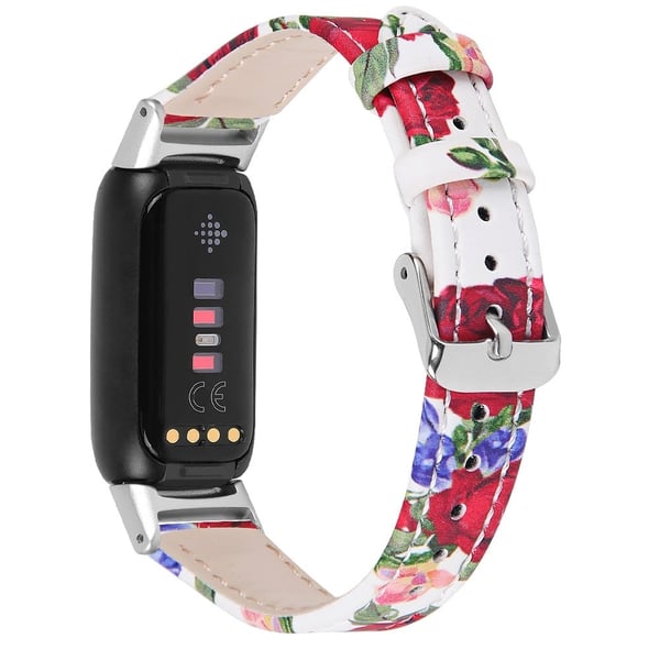 Fitbit Luxe klokkerem i topplag av okseskinn - Fargerik Blomst