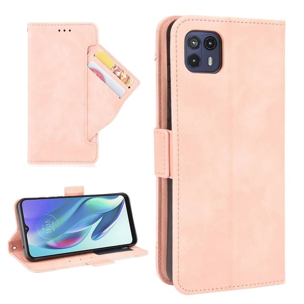 Modern-styled Lær Lommebok Etui til Motorola Moto G50 5G - Rosa