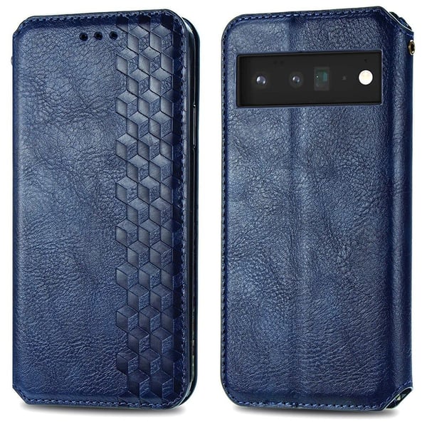 Læretui med A Stilfull Rhombus Imprint til Google Pixel 6 Pro - Blå