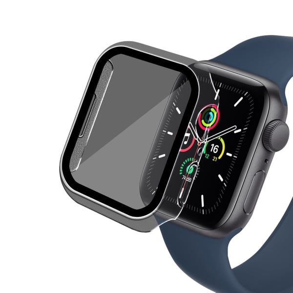 Apple Watch (41 mm) 2-i-1 materialtrekk + 9H herdet glass - Gjennomsiktig