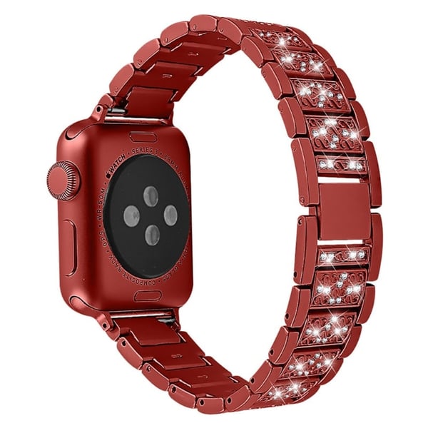 Apple Watch (45 mm) klokkerem i rustfritt stål med rhinestone-dekor - Rød